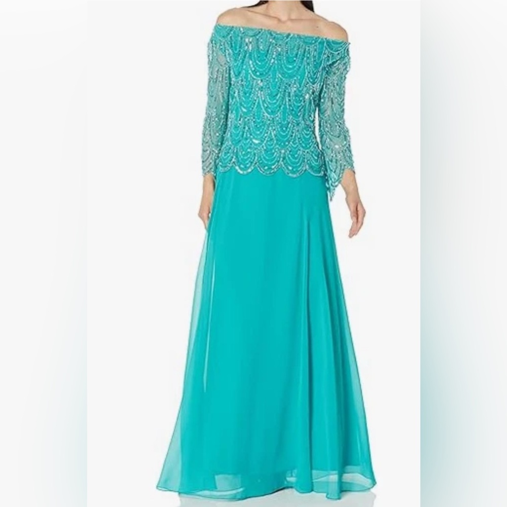 411P NWT J Kara Women's Cowl Neck 3/4 Sleeve Beaded Pop Over Dress - Size: 6P